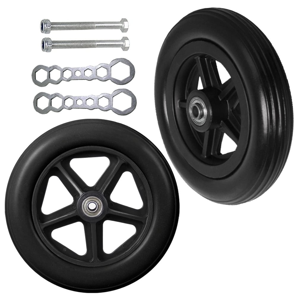 LIGUOYI 2 Pcs Wheelchair Front Castor Wheels Replacement, 7inch 8inch Front Wheel & Solid Tyre, 5/16" (8 Mm) Axle 2-3/8" (60 Mm) Hub Width,Replacement Wheels for Walkers Rollators, with Wrench