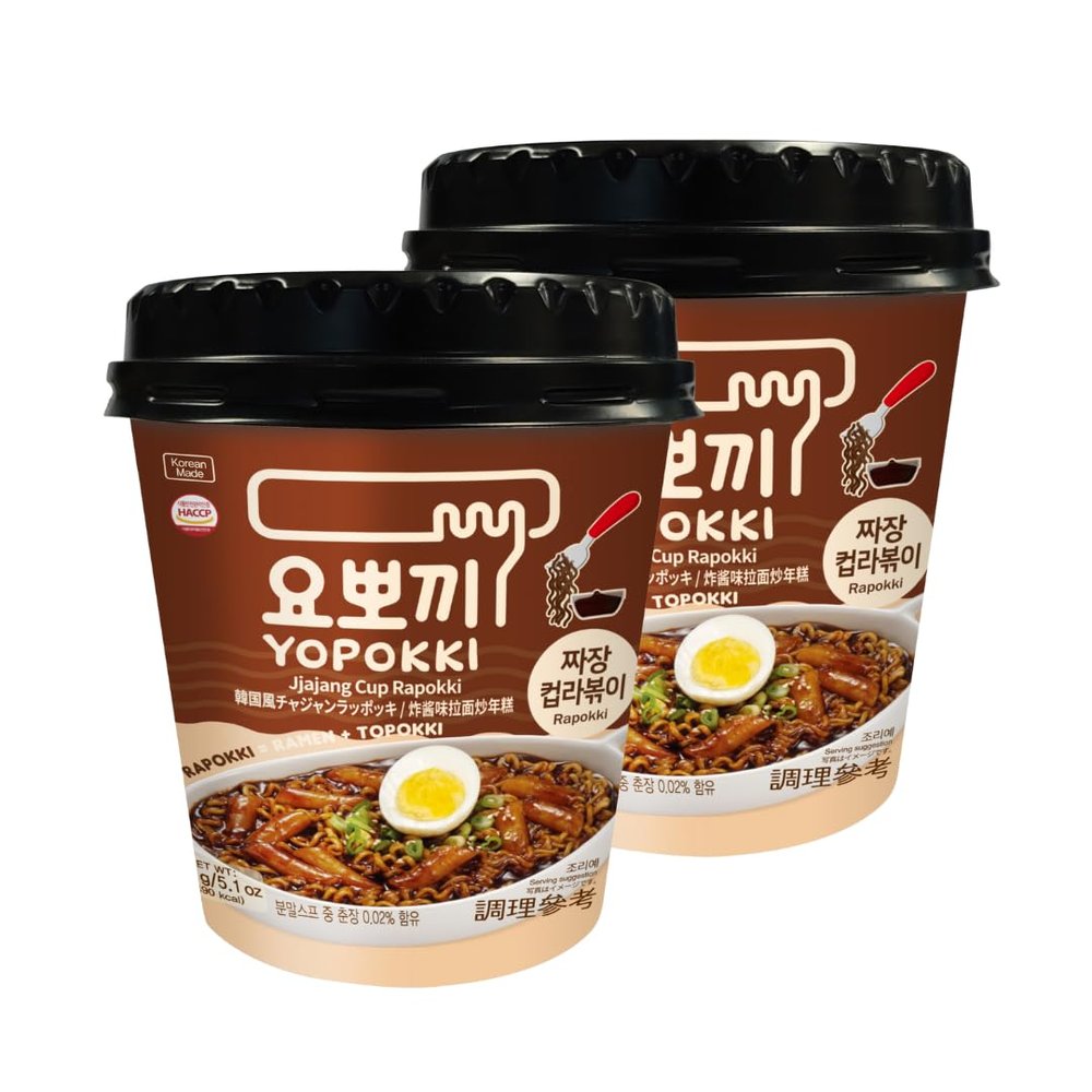 Yopokki Instant Rabokki Cup (Jjajang, 2 Cups) Korean Street food with Jjajang flavored sauce Ramen Noodle Topokki Rice Cake - Quick & Easy to Prepare