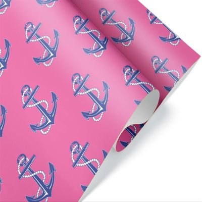 Pink Blue Anchor Wrapping Paper Premium Gift Wrap Party Decoration (12 foot x 30 inch roll)