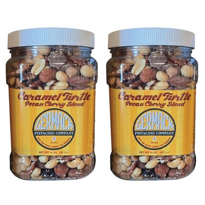 Germack Pistachio Company Holiday Gourmet Chocolate Nut Trail Mix with Caramel Turtles, Pecans, Dried Cherries, Almonds, Peanuts, Peanut Butter Drops, 16oz, Set of 2