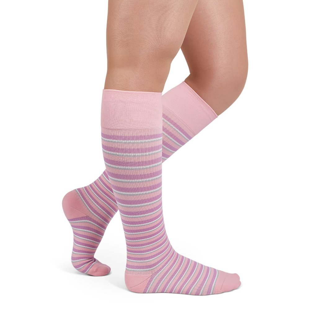 Rejuva Stripe Pattern 15-20 mmHg Knee-High Compression Socks for Women & Men