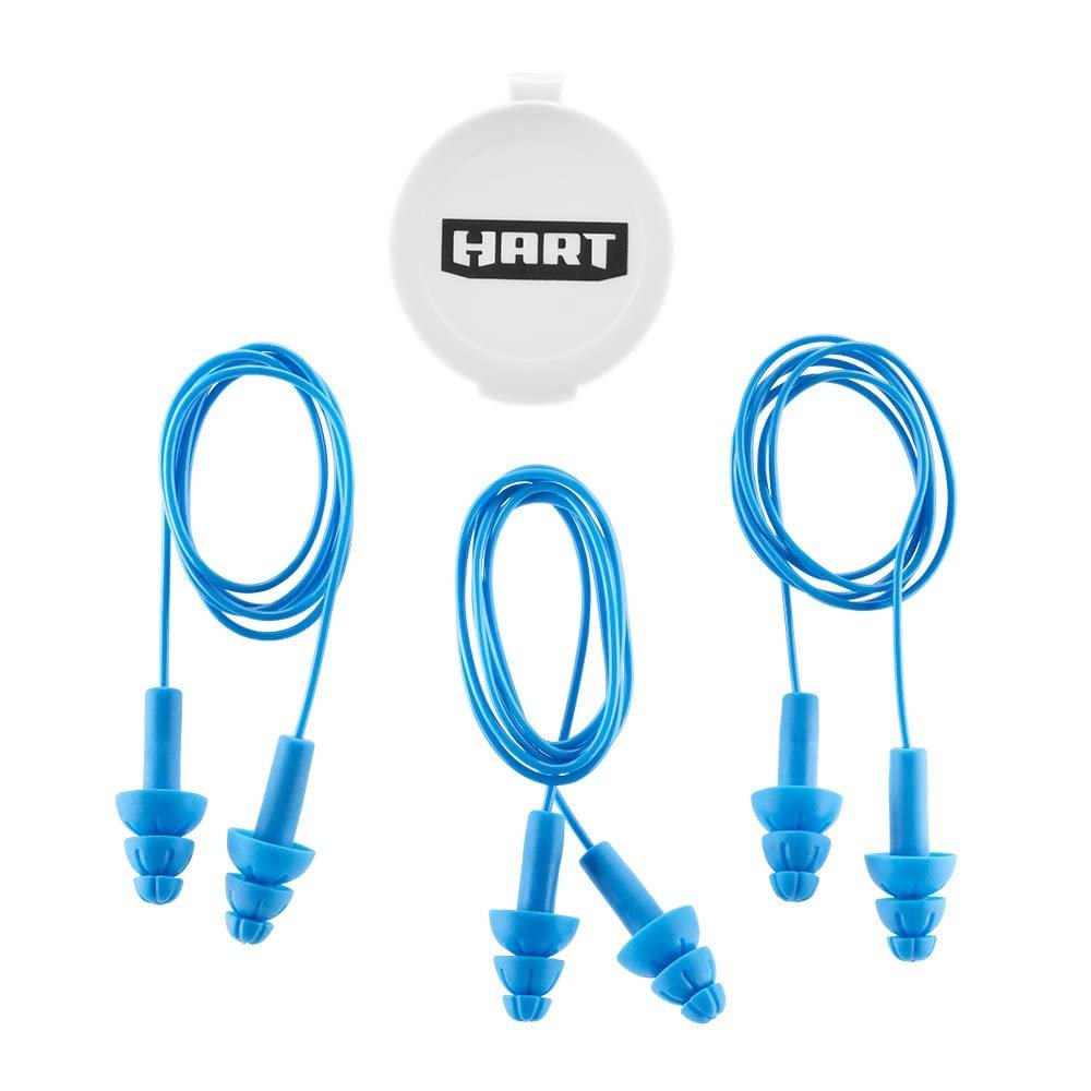 HART 3-Piece Reusable Corded EARPLUGS NRR 26dB Noise Reduction Ear Plugs Washable