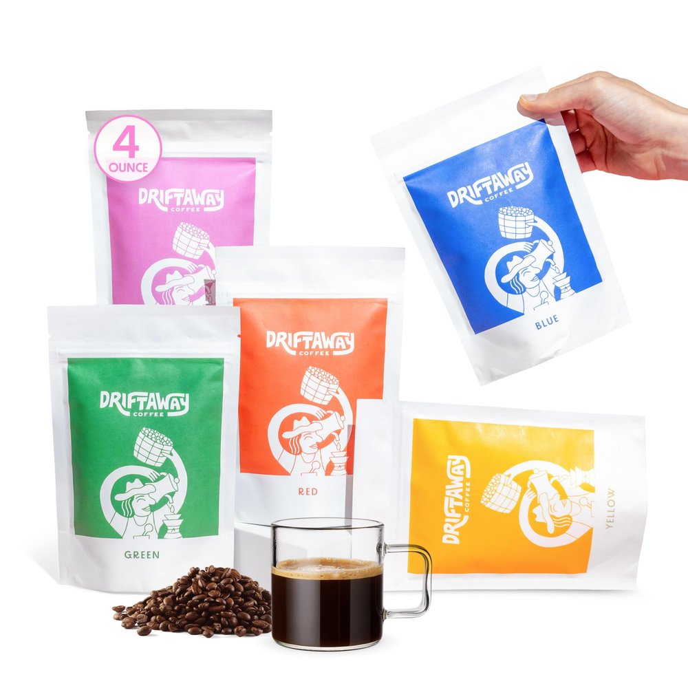 Driftaway Coffee Explorer Box, 5 Pack Coffee Tasting Kit - Single-Origin Beans from Around the World - 5 Fresh Roasts - Sustainable Sourcing, Small-Scale Farmers - Gourmet Coffee Variety Gift Set (Whole Bean, 4 Ounce (Pack of 5))