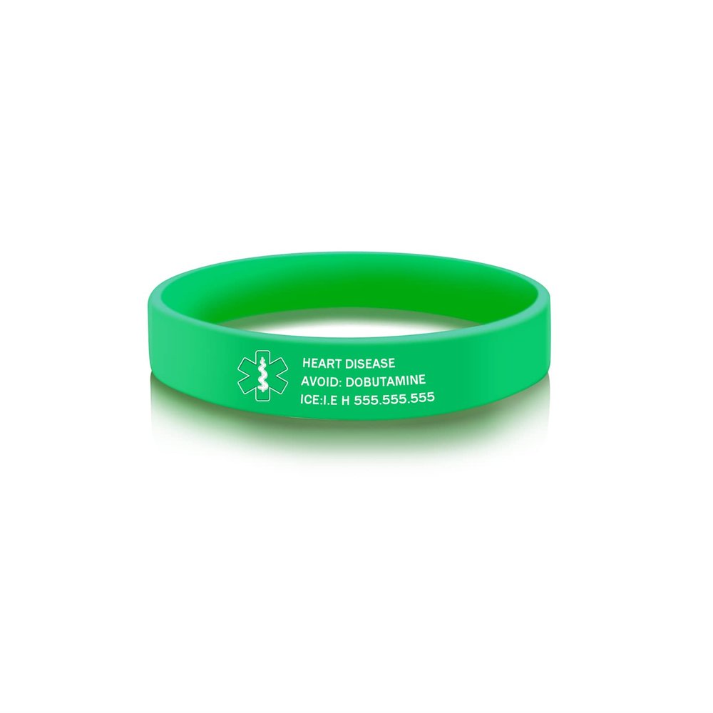 BAUMA AUTO Medical Alert ID Bracelets Personalized Engraving Waterproof Emergency Bracelets Various Color Silicone Wristbands for Men Women (Light Green)