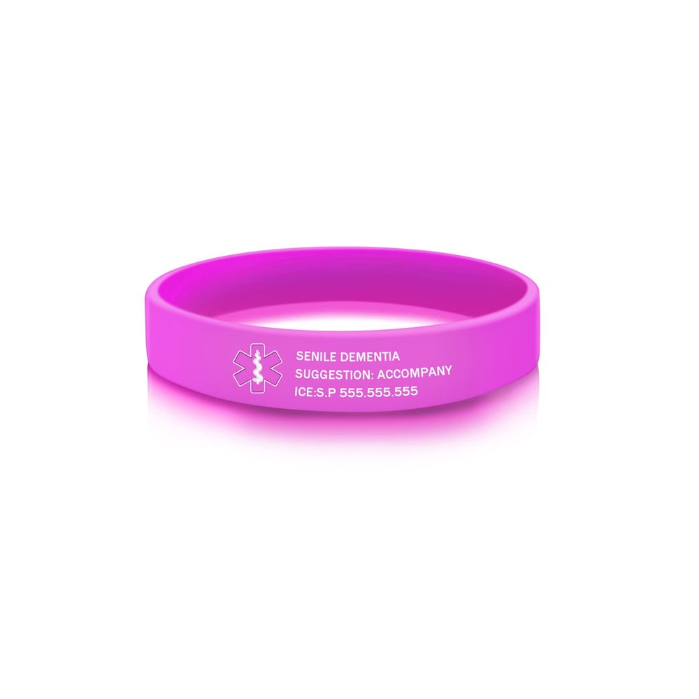 BAUMA AUTO Medical Alert ID Bracelets Personalized Engraving Waterproof Emergency Bracelets Various Color Silicone Wristbands for Men Women (Purple Red)