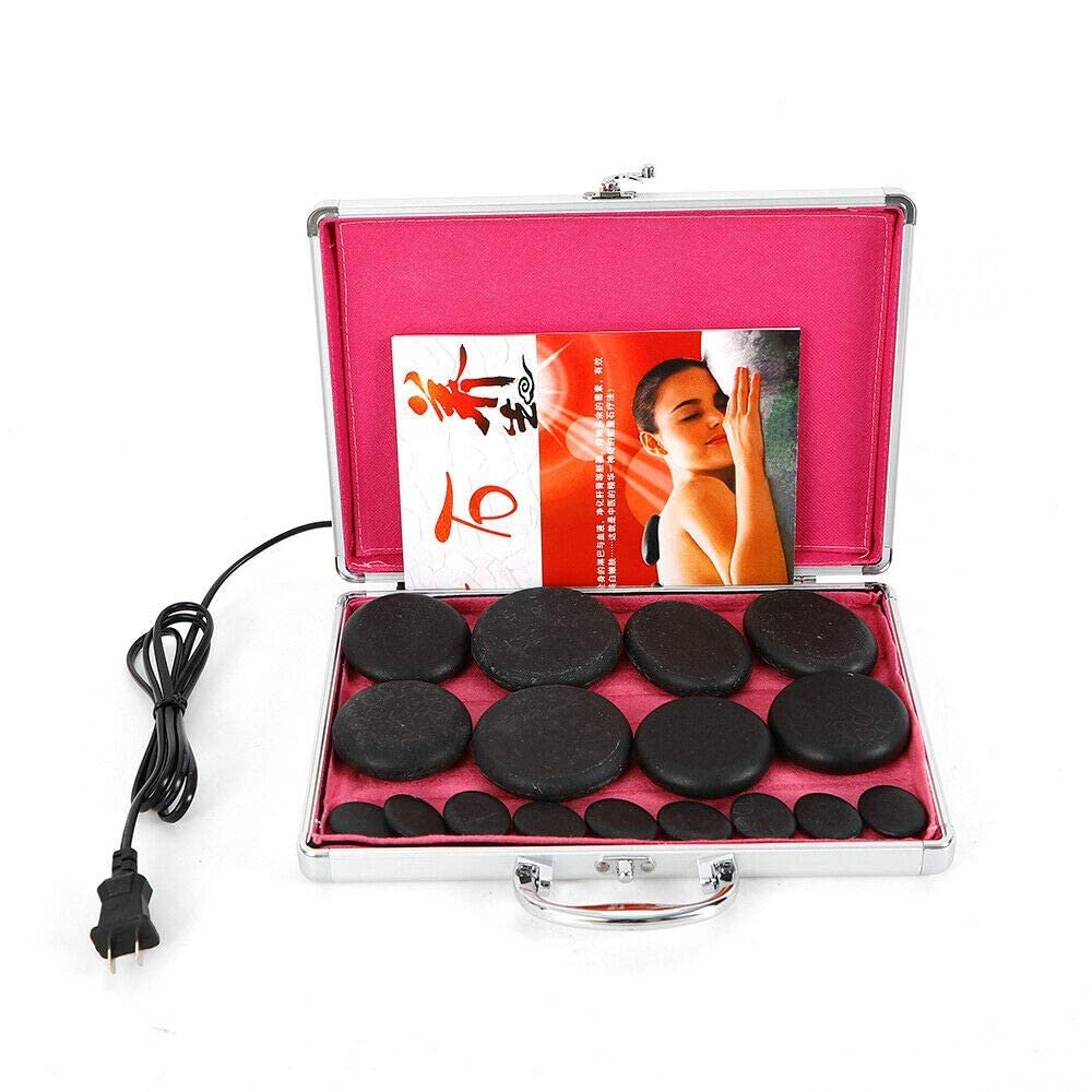 BJTDLLX Hot Stones Massage Kit, 16Pcs Portable Basalt Hot Stones Set Rocks Massage Stones Warmer with Heater Box for Spa Body Relaxing Massage Therapy