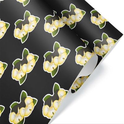 Black and Yellow Pansy Wrapping Paper Premium Gift Wrap Party Decoration (12 foot x 30 inch roll)
