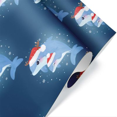 Santa Dolphin Wrapping Paper Premium Gift Wrap Party Decoration (12 foot x 30 inch roll)
