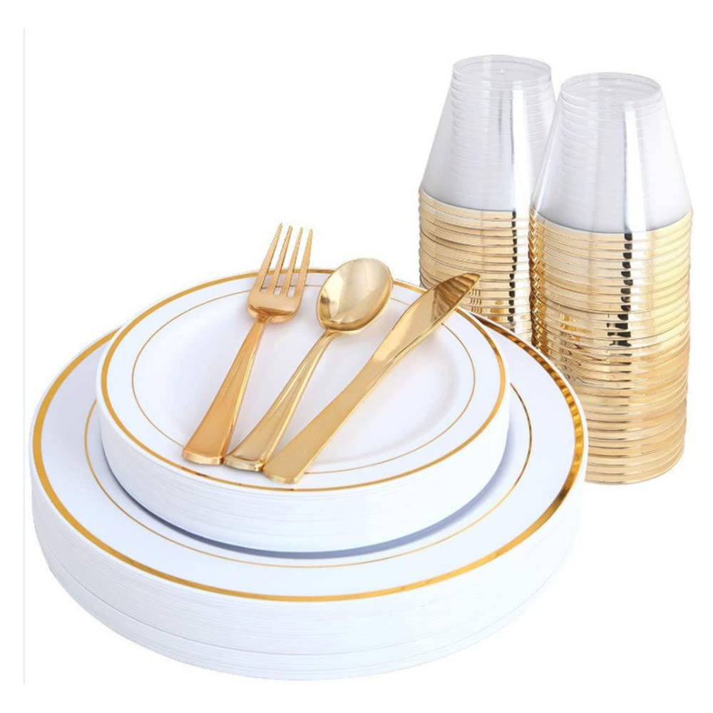 144-Piece Disposable Tableware Set Plastic Plate Plastic Cup Tableware Set,A