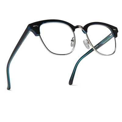2SeeLife Premium Half Rim Reading Glasses Women & Men - Fits all Face Shapes, Metal & Sturdy Readers, Spring Hinges, Blue, +2.25