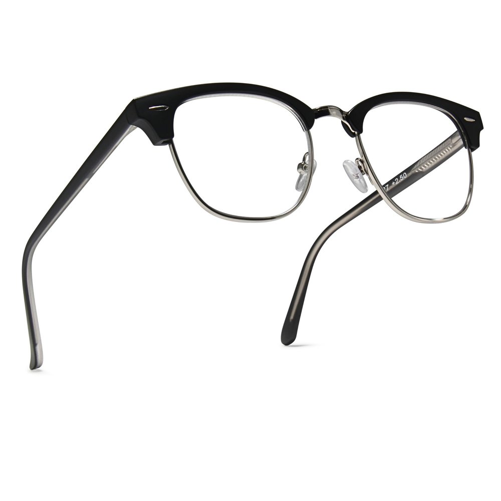 2SeeLife Premium Half Rim Reading Glasses Women & Men - Fits all Face Shapes, Metal & Sturdy Readers, Spring Hinges, Matte Black, +1.75