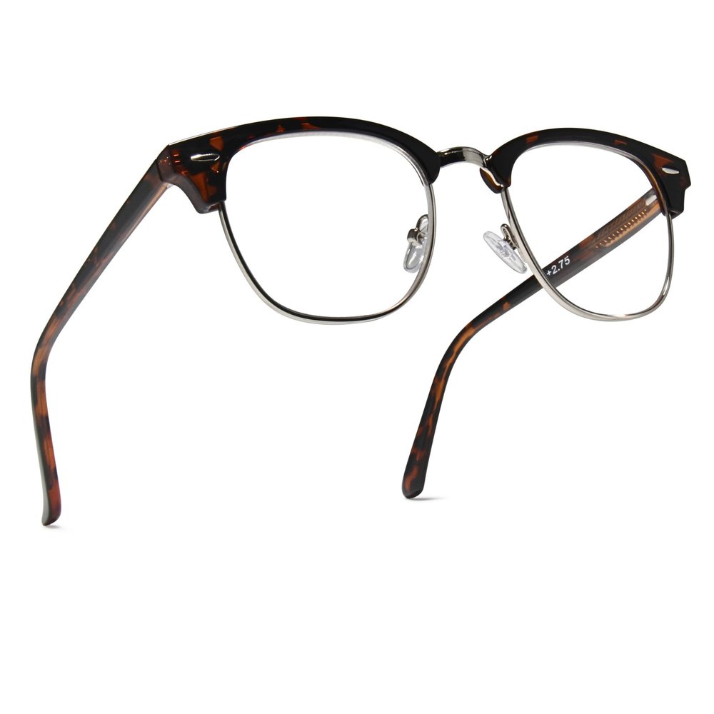 2SeeLife Premium Half Rim Reading Glasses Women & Men - Fits all Face Shapes, Metal & Sturdy Readers, Spring Hinges, Brown Tortoise, +2.50