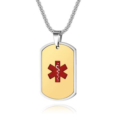 LiFashion LF Mens Stainless Steel Personalized Name ICE Medical Alert Necklaces Black Medical Emergency Dog Tag Pendant Heart Alert Jewelry Monitoring Systems,Free Engraving Customized