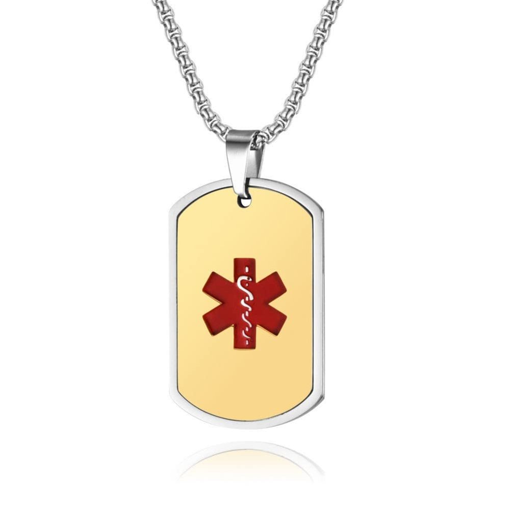 LiFashion LF Mens Stainless Steel Personalized Name ICE Medical Alert Necklaces Black Medical Emergency Dog Tag Pendant Heart Alert Jewelry Monitoring Systems,Free Engraving Customized