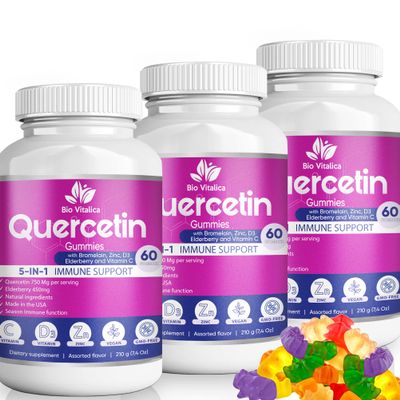 (3 Pack) Quercetin Gummies by BioVitalica - Quercetin with Bromelain Vitamin C and Zinc & Elderberry + Vitamin D3-5 in 1 Immune Support - Zinc Quercetin 750 mg for Kids and Adults