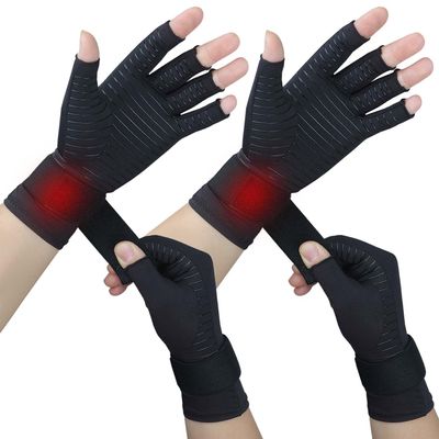 2 Pairs Copper Arthritis Gloves for Women Men, Fingerless Compression Gloves Relieve Hand Pain, Typing Gloves for Arthritis, Carpal Tunnel, Tendonitis, RSI with Adjustable Wrist Strap (Large/X-Large)