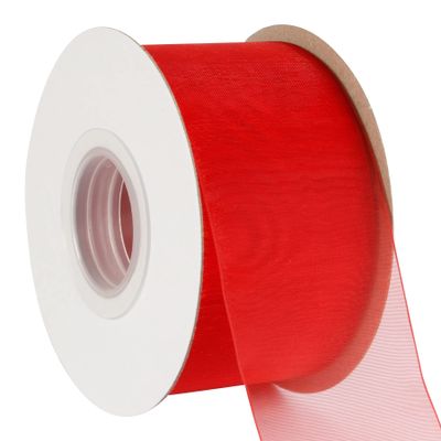AVANAVA 2 Inch Wide Sheer Organza Ribbon Multi-Colors for Gift Wrapping Bouquet Wedding Decoration Floral Arrangement - 50 Yards (Red)