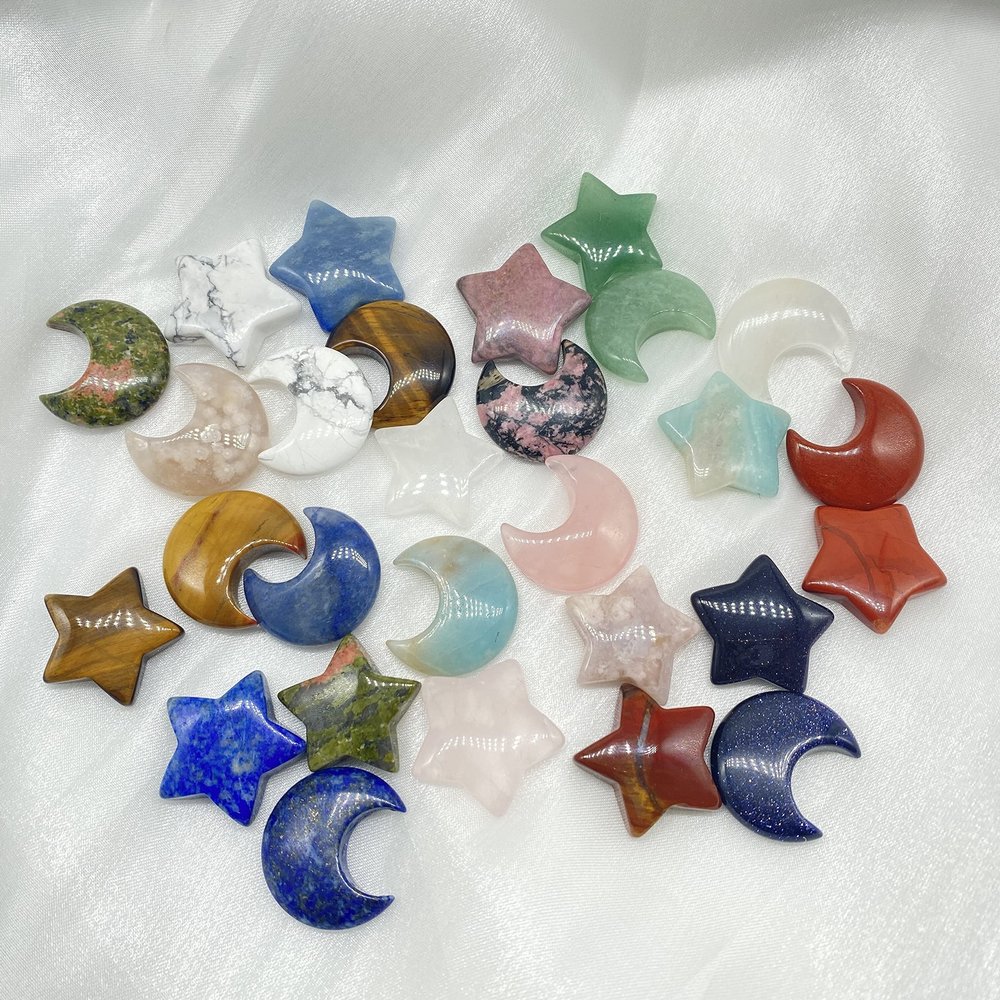 14 Kinds of Mini Crystal Moon Set Reiki Chakra Stone Healing Crystal Pocket Stone Home Decor Crystal Gift for Jewelry Making (Blue Aventurine)