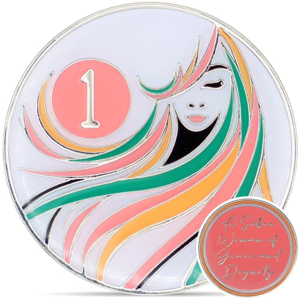 1 Year Sobriety Coin | A Sober Woman Triplate AA Chip | Glow in The Dark Anniversary Token Recovery Gift for Women