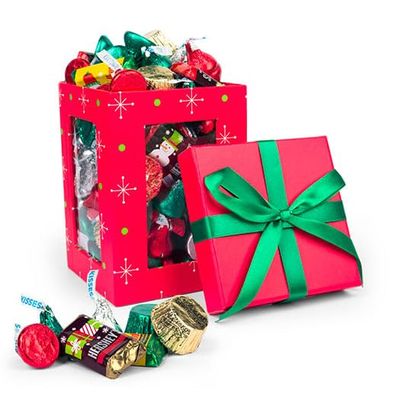 Christmas Gifts Red Window Gift Box with 1.25lb Holiday Chocolate Mix