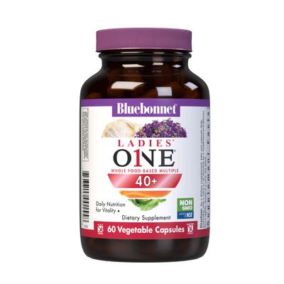 Bluebonnet Nutrition Ladies ONE 40+ Whole Food-Bed Multiple, Women Multivitamin for Women 40+, Soy-Free, Non-GMO, Gluten Free, 60 Vegetable Capsules, 60 Servings