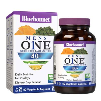 Bluebonnet Nutrition Mens' ONE 40+ Whole Food-Based Multiple, Men Multivitamin for Men 40+, Soy-Free, Non-GMO, Gluten Free, Kosher, 60 Vegetable Capsules, 60 Servings