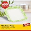 Glad Square Heavy Duty Paper Plates, Soak Proof and Cut Proof Disposable Plates for Parties and Everyday Meals, Microwaveable for Easy Serving, Green Victorian Pattern, 10 Inch, 100 Count - 6 Pack view 3