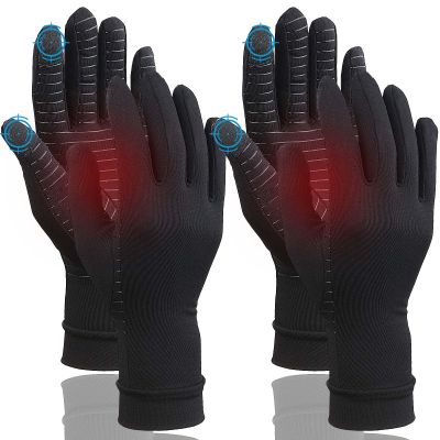 2 Pairs Full Finger Compression Gloves for Women Men, Copper Arthritis Gloves for Rheumatoid,Osteoarthritis,Carpal Tunnel,Tendonitis, Joint Swelling,Hand Pain Relief With Touchscreen Tips (Small)