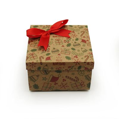 FELANAS 6 Pack Cardboard Christmas Gift Boxes with Ribbon | Wrapping Boxes for Gifts, Bakery, Clothes, Toys | 13 x 12 x 7.5 cm : 5.5" X 4.8" X 3" | Printed Christmas Boxes Small with Red Ribbon