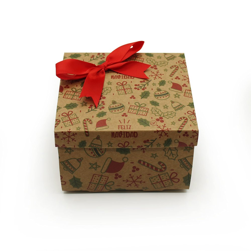 FELANAS 6 Pack Cardboard Christmas Gift Boxes with Ribbon | Wrapping Boxes for Gifts, Bakery, Clothes, Toys | 13 x 12 x 7.5 cm : 5.5" X 4.8" X 3" | Printed Christmas Boxes Small with Red Ribbon