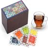 Octavius | Tile Motif Wooden Caddy Tea Sampler Pack | Assortment of 3 Black & 3 Green Teas | 30 Enveloped Double Chamber Tea Bags | Tea Sampler Variety Pack | Perfect for Tea Lovers | Pack of 1 view 3