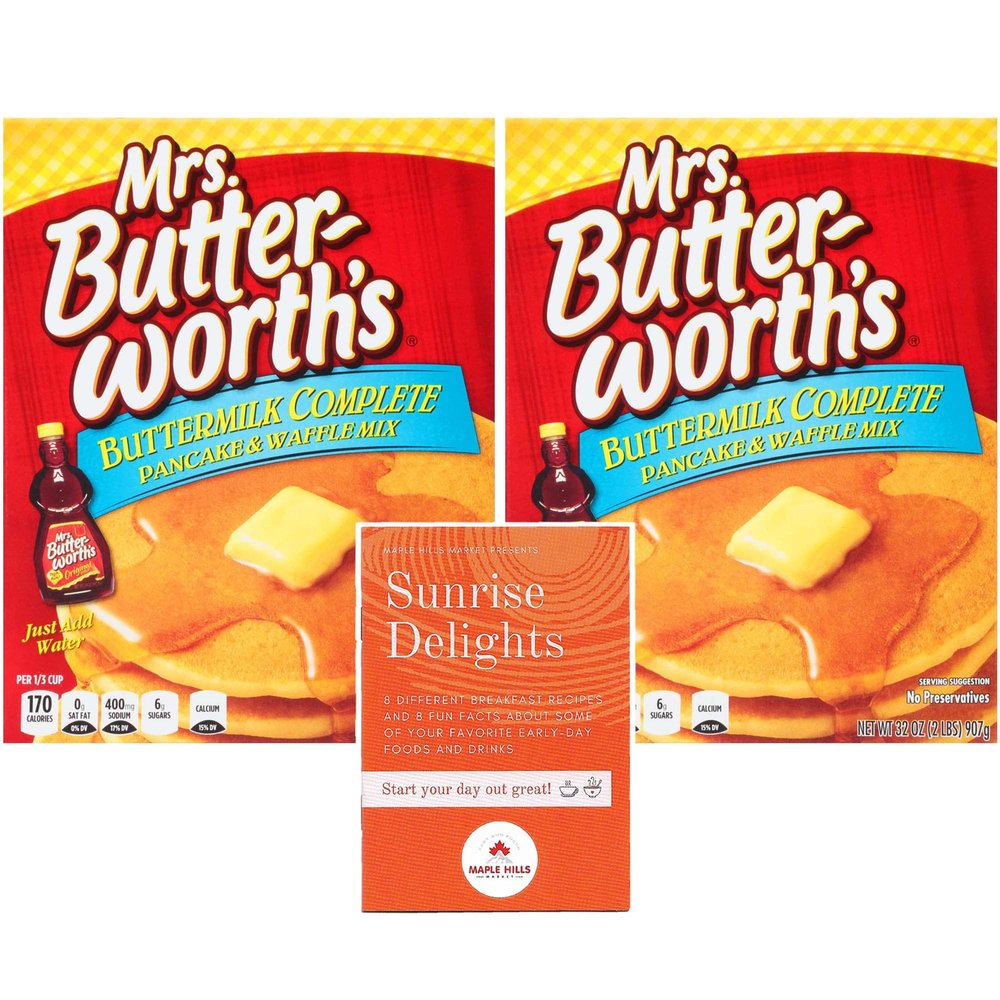 Maple Hills Market Mrs. Butterworth's Buttermilk Complete Pancake and Waffle Mix Bundle - Bonus Breakfast Foods Drinks Recipe Fun Facts Booklet Included! Butterworths Mixes (Buttermilk 2 Pack)