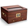 Hand Humidification Cigar Humidor with Front Digital Hygrometer,Cedar Wood Cigar Humidor with Drawers,Tempered Glass Top Display,Holds 40-45 Cigars,C-2Drawer view 1
