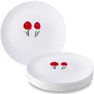 Silver Spoons Painted Design Plastic Salad Plates for Party (10 PC) Heavy Duty Disposable Dinner Set 9', Fine China Look Dishes for Baby Showers, Birthdays, Weddings, Engagements & Events - Red - Palette