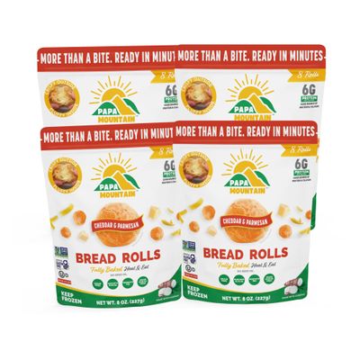 Papa Mountain Bread Rolls | 6g Protein, Non-GMO, Gluten Free, Seed Oil Free | Heat & Eat, Frozen Bread, Appetizer, Snack, Lunch or Dinner Rolls (4 Pack, Cheddar-Cheese)