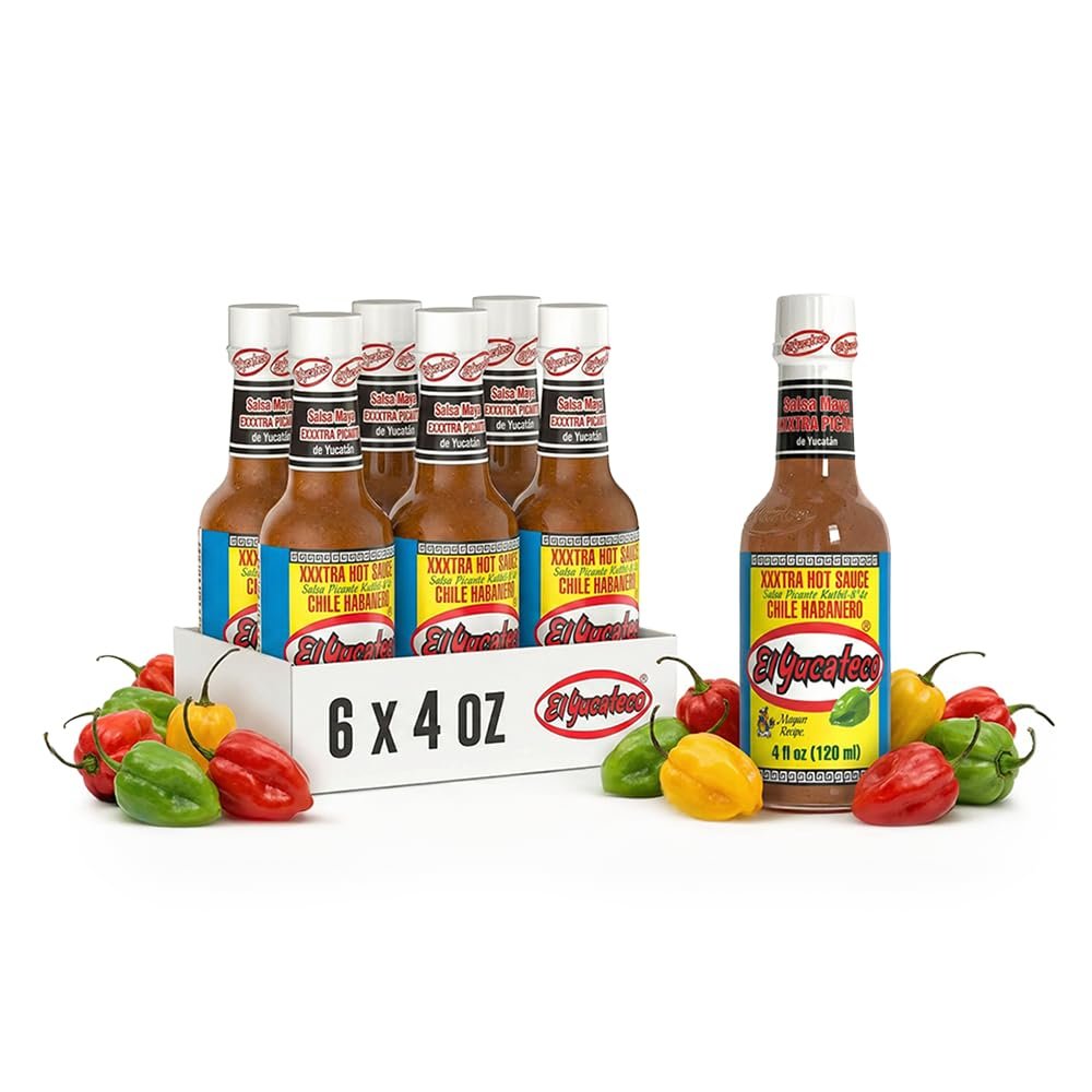 El Yucateco XXXtra Hot Habanero Hot Sauce, 4 oz (Pack of 6)  11,250 Avg Scoville Units, Gluten-Free & Sugar-Free, Authentic Mexican Habanero Sauce for Tacos, BBQ & Spicy Food Lovers