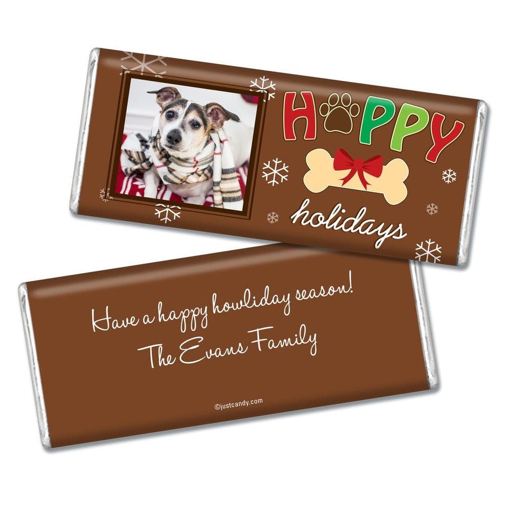 12ct Personalized Christmas Candy Chocolate Bar Party Favors with Photo (12 Pack) - No Assembly Required - Dog Photo Holiday Card Greeting