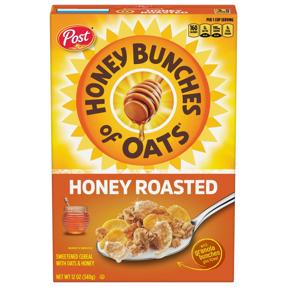 Honey Bunches of Oats Honey Roasted, Heart Healthy, Low Fat, made with Whole Grain Cereal, 12 Ounce- 12 Boxes