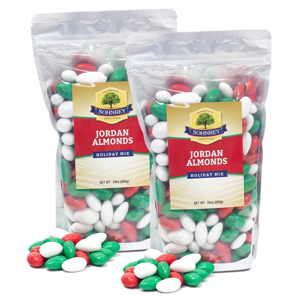 Holiday Mix Jordan Almonds - Premium Christmas Party Candy (24 oz) 2-Pack