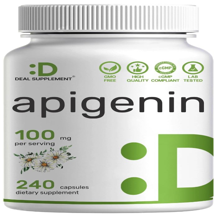 Apigenin, 100mg Per Serving, 240 Capsules Raw Plant Extract from Chamomile Flower Active Bioflavonoids & Antioxidants Sleep & Relaxation Supplement Non-GMO