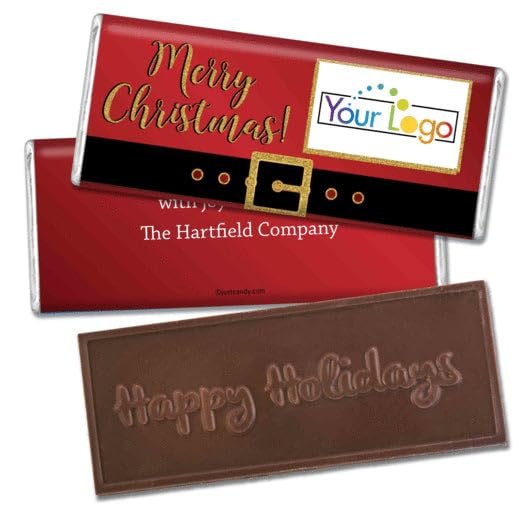 12ct Personalized Christmas Candy Happy Holidays Embossed Chocolate Bar Party Favors with Photo (12 Pack) - No Assembly Required - Add Your Corporate Logo Promotional Items