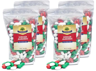Holiday Mix Jordan Almonds - Premium Christmas Party Candy (24 oz) 4-Pack