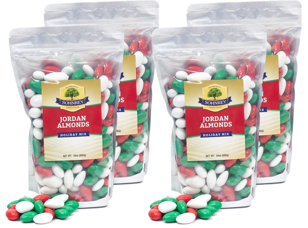 Holiday Mix Jordan Almonds - Premium Christmas Party Candy (24 oz) 4-Pack