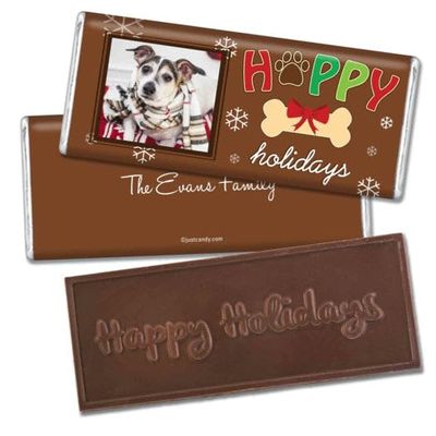 12ct Personalized Christmas Candy Happy Holidays Embossed Chocolate Bar Party Favors with Photo (12 Pack) - No Assembly Required - Dog Photo Holiday Card Greeting