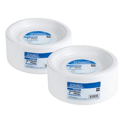 Blue Sky 7 Inch White Plastic Plates - [200 Count] Disposable Plastic Plates, Microwave Safe, Perfect for Birthday Parties, Weddings, Banquets, Picnics, and Everyday Use