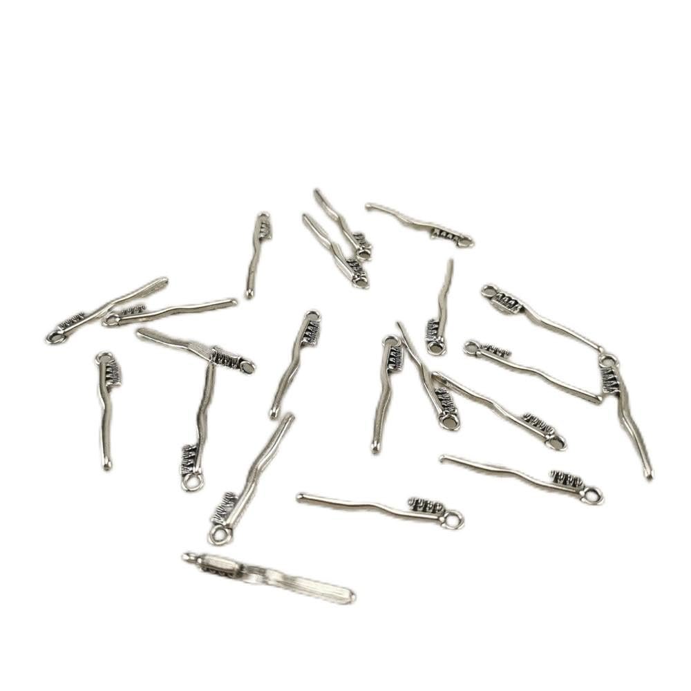 airgoesin 30pcs Mixed Vintage Tooth Charms Toothbrush Toothpaste for Jewelry Earrings Making Smooth Tibetan Silver Metal Charms Pendants DIY for Necklace Bracelet Crafting Gift (#2-Toothbrush)