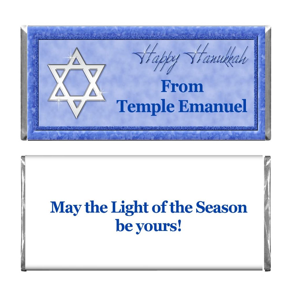 Personalized Custom Business or Personal Hanukkah Star of David Holiday WRAPPERS and Foils for Chocolate Candy Bars (24)