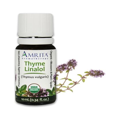 Amrita Aromatherapy Organic Thyme, Linalol Essential Oil, 100% Pure Undiluted Thymus vulgaris, Therapeutic Grade, Premium Quality Aromatherapy Oil, Tested & Verified, 5ML