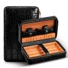 4 Finger Portable Travel Leather Cigar Case,Brown Leather Cigar Case,Cigar Storage Box,Cedar Wood Lined and Removable Cedar Tray Divider,Birthday Gift,Fathers Day Gift,Black-B view 1