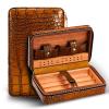 4 Finger Portable Travel Leather Cigar Case,Brown Leather Cigar Case,Cigar Storage Box,Cedar Wood Lined and Removable Cedar Tray Divider,Birthday Gift,Fathers Day Gift,Brown-B view 1